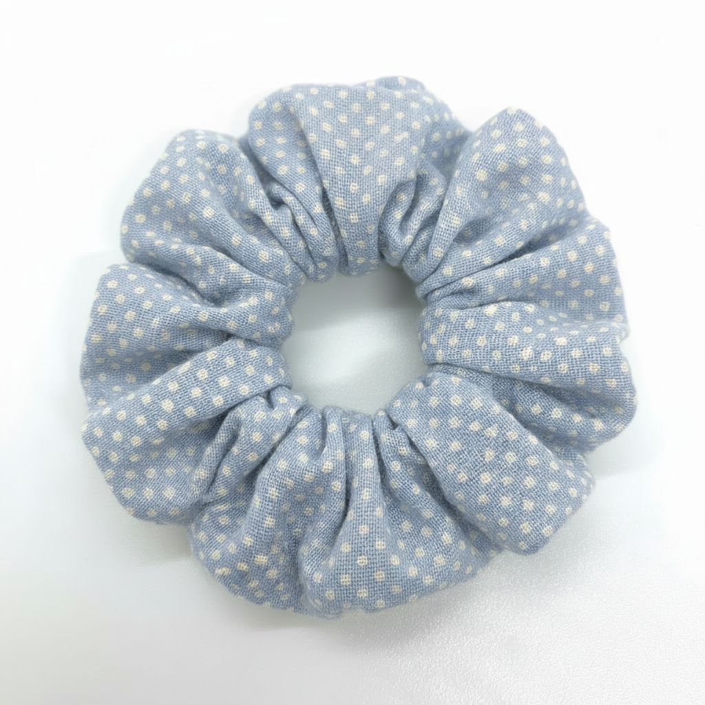 Scrunchie Webware Baumwolle hellblau mit Dots