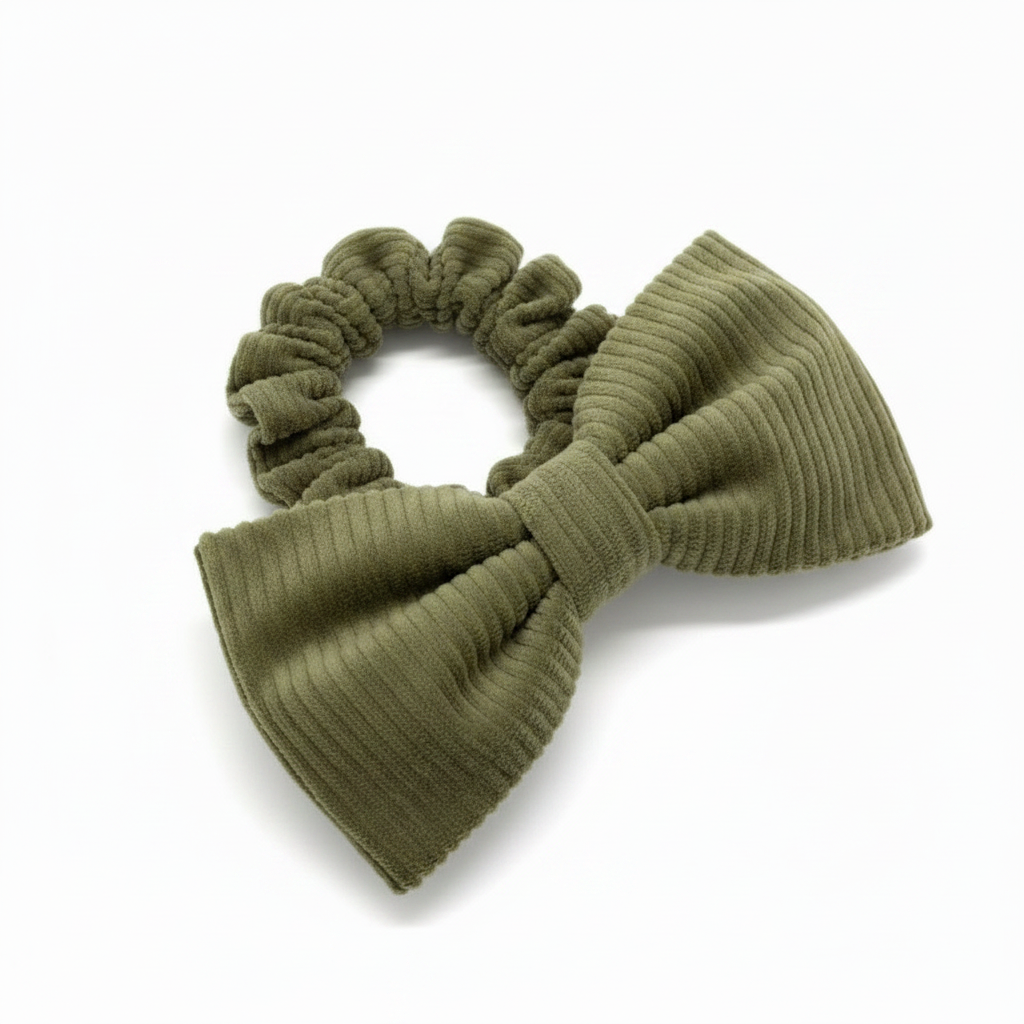 Cord-Schleife Khaki mit Scrunchie-Band